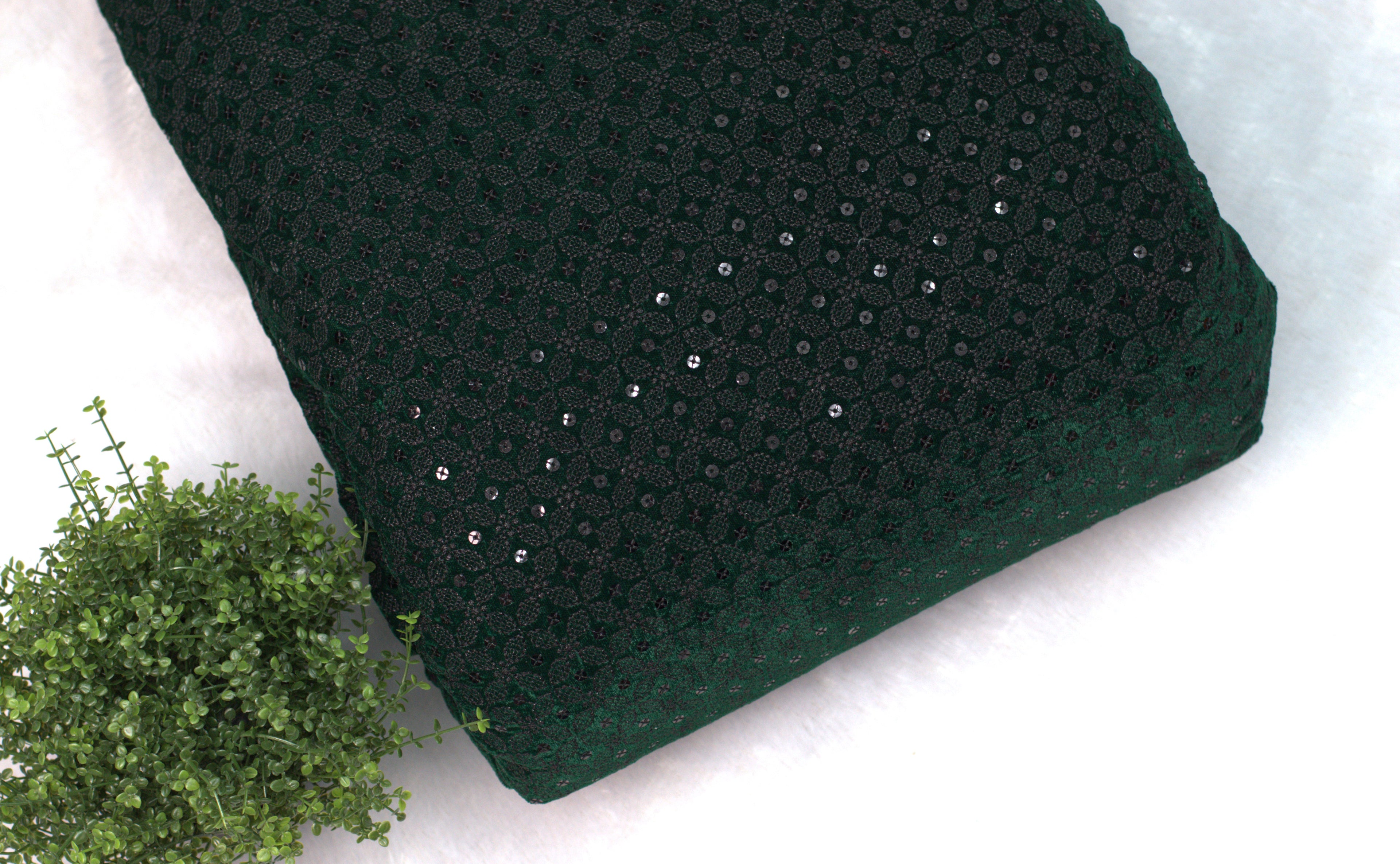 Luxury Dark Green Velvet Work Dress Material – 44 Inch Width-Length: 3 Meters - Detail View - Nushio