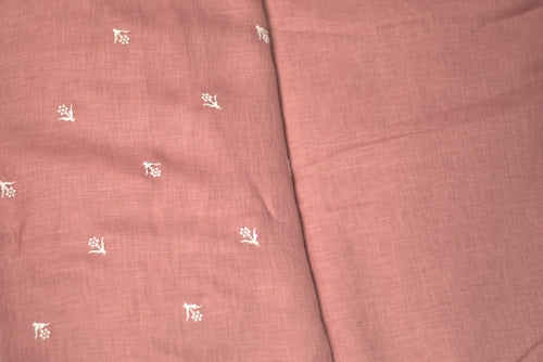 Dusty Rose Semi Linen Embroidered Top & Bottom Dress Material Set (2.75 m + 2 m) - Detail View - Linen Embroidered - Nushio