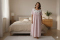 Soft Cotton Pink Striped Embroidered Nighty – Large Size