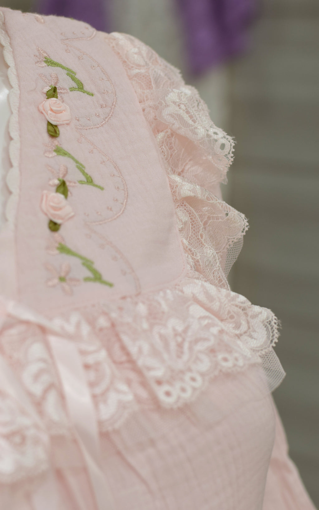 Blush Pink Lace-Trim Cotton Night Dress Set | Nushio