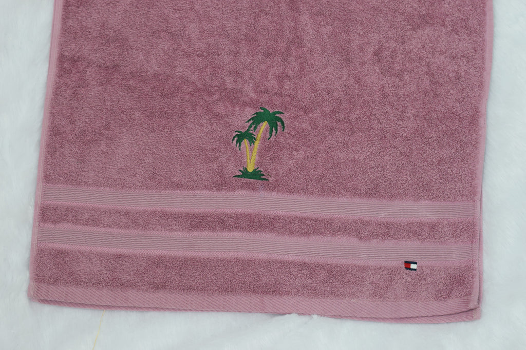 Soft Cotton Turkey Hand Towel – 19x38 Inch | Mauve Palm Tree Embroidered Bath Towel
