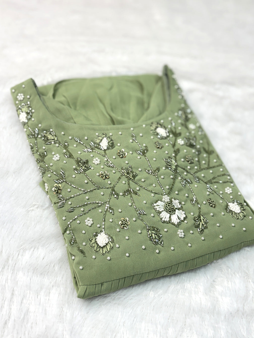 Olive Green Embroidered Churidar Top for Women