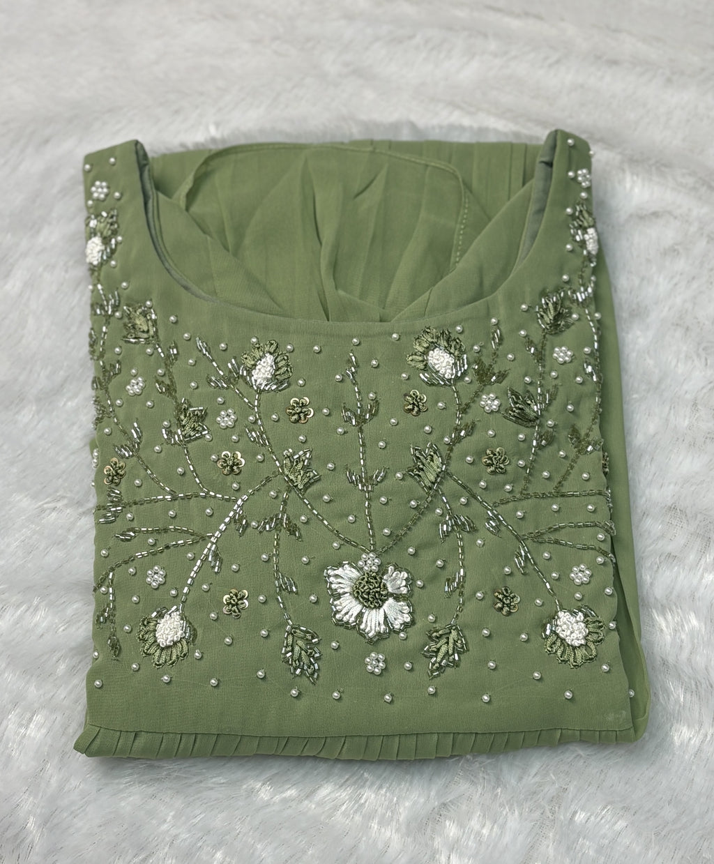 Olive Green Embroidered Churidar Top for Women - View 3 - Embroidered - Nushio