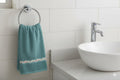 Teal Hand Towel with Floral Lace Border - 27x18 Inches