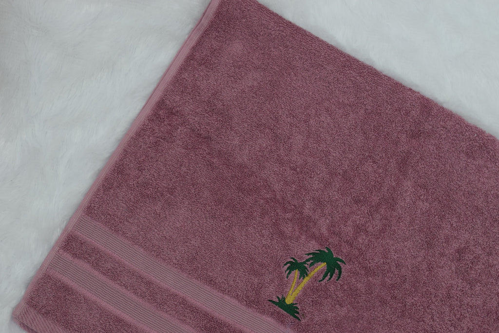 Soft Cotton Turkey Hand Towel – 19x38 Inch | Mauve Palm Tree Embroidered Bath Towel