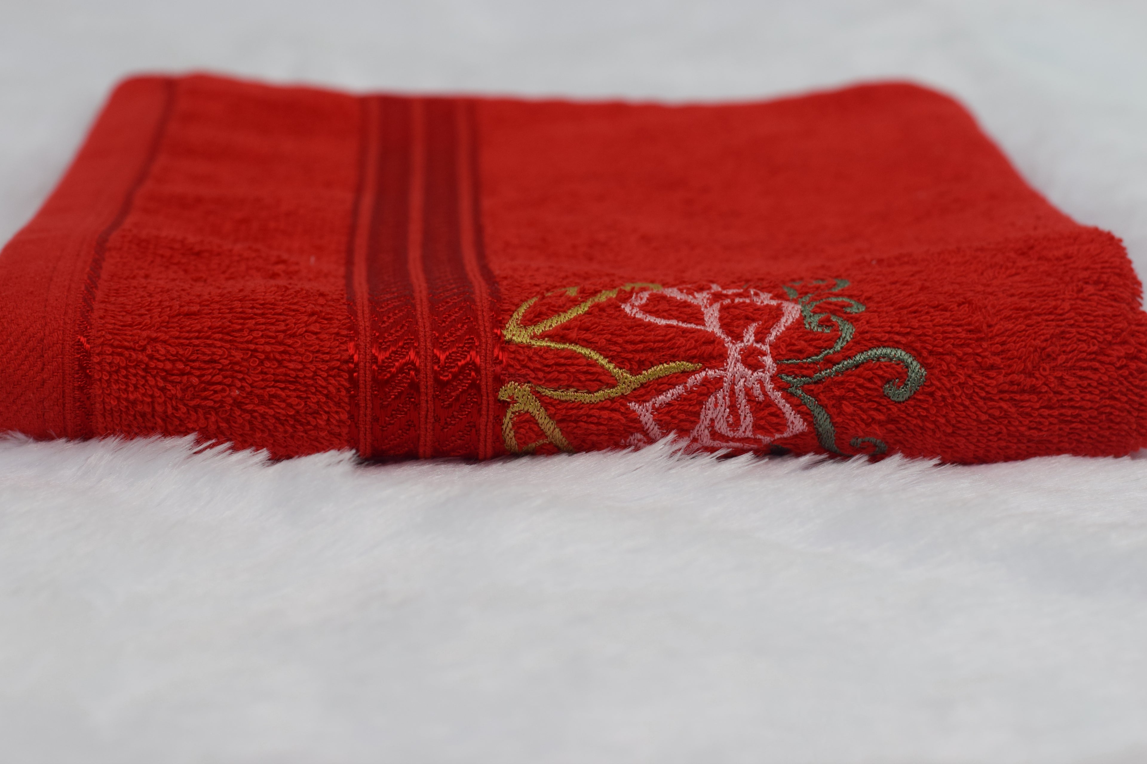 Festive Red Turkey Towel with Embroidered Christmas Bells