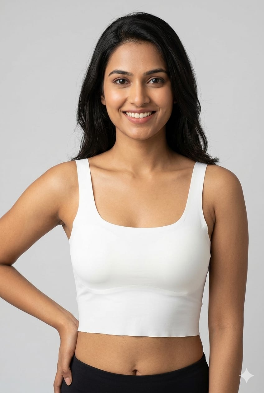 Women’s  White Bra Top – Soft Stretch Sleeveless Crop Camisole