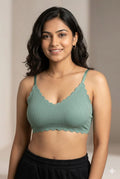 Women’s Ribbed Seamless Scallop Edge Bralette – Soft Stretch Padded freesize