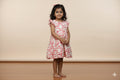 Girls Red & Cream Leaf Print Cotton Frock with Ruffle Sleeves - Main Product Image - Cotton - Nushio