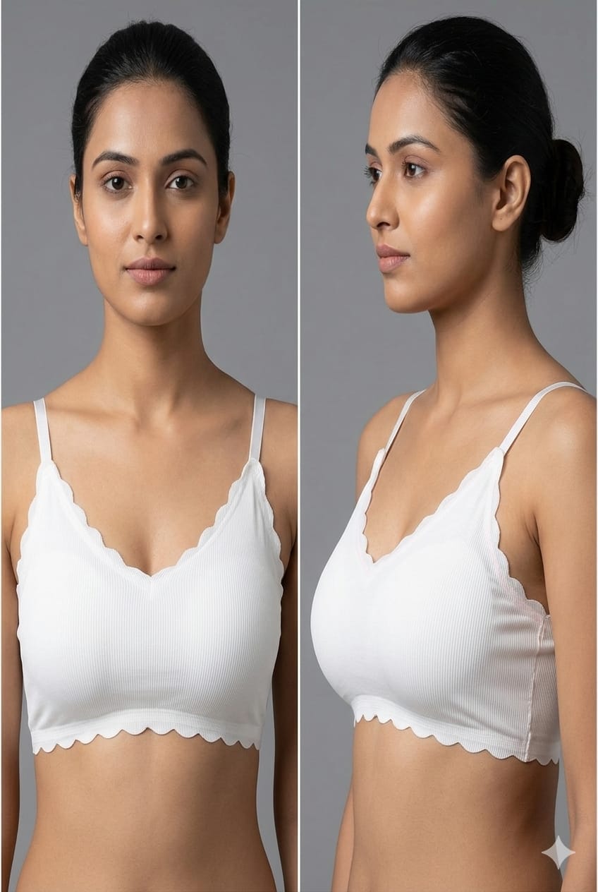 Women’s Ribbed Seamless Scallop Edge Bralette – Soft Stretch Padded freesize