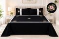 Black Cotton (satin finishing) King Size Bedspread with Floral Embroidery & Lace Border