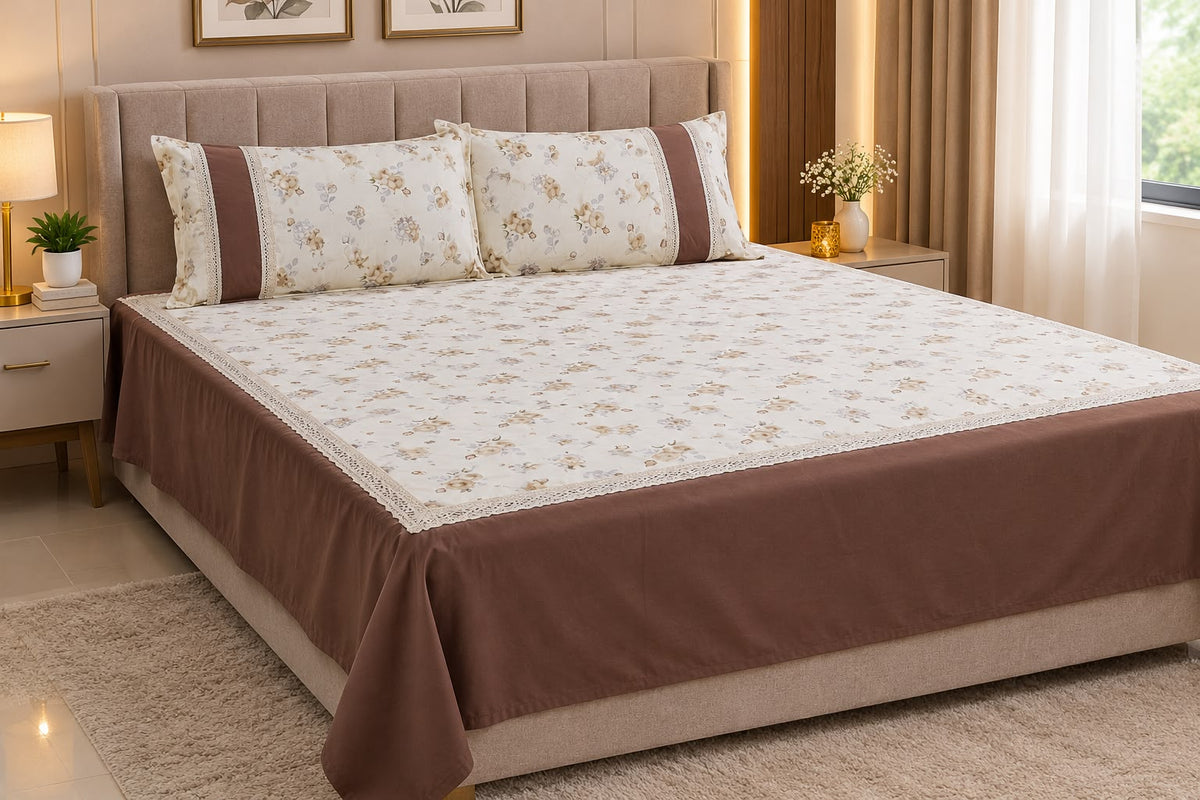 Premium Floral King Size Bedspread Set with Pillow Covers – Cream – Nushio by Pulpel