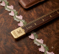 Floral Embroidered Lace Trim – Pink & Olive Green Decorative Border (15 Yards / 13.7 Meters)