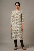 Soft Cotton Mushroom Print Dress Material Top Fabric – White & Olive Green | 2.5 Meter | 44" Width