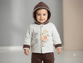 Baby Winter Hooded Sweater Set – Animal Print Jacket & Brown Pants | 2-Piece Outfit (18–24 Months)