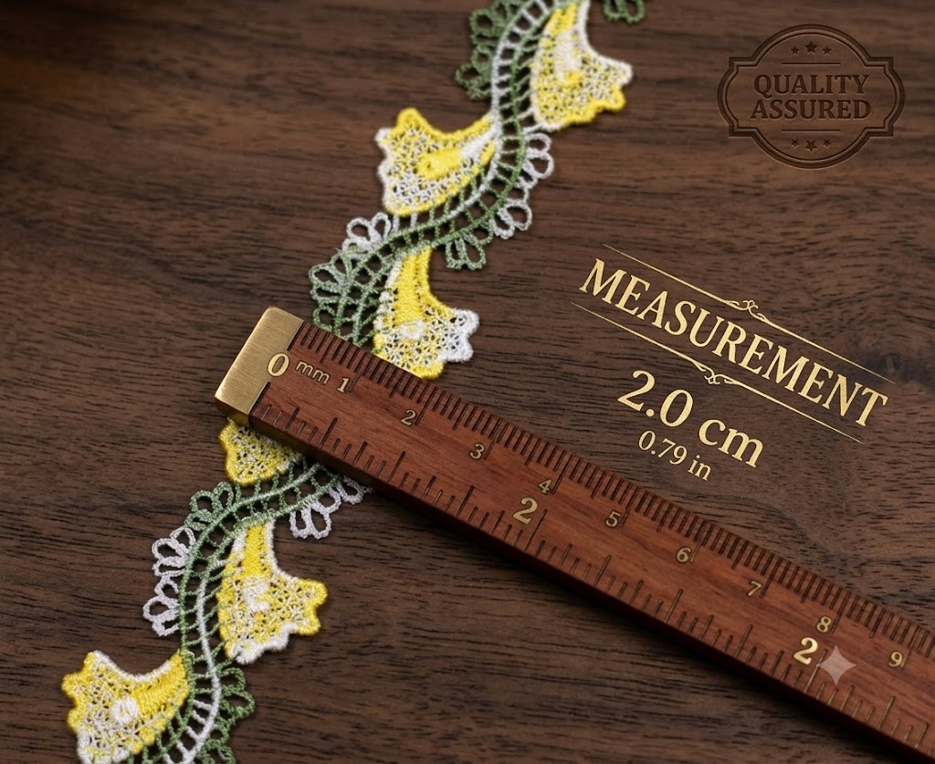 Yellow & Olive Green Floral Embroidered Lace Trim – 15 Yards (13.7 Meters) Decorative Border for Sarees, Blouses, Dresses &amp; Craft Projects
