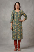 Soft Cotton Floral &amp; Paisley Print Dress Material Top Fabric – Green & Mustard | 44" Width | 2.5 Meter Length