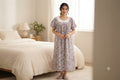 Women’s Cotton Full-Length Nighty – Colorful Floral Print with Lace Collar | Size L