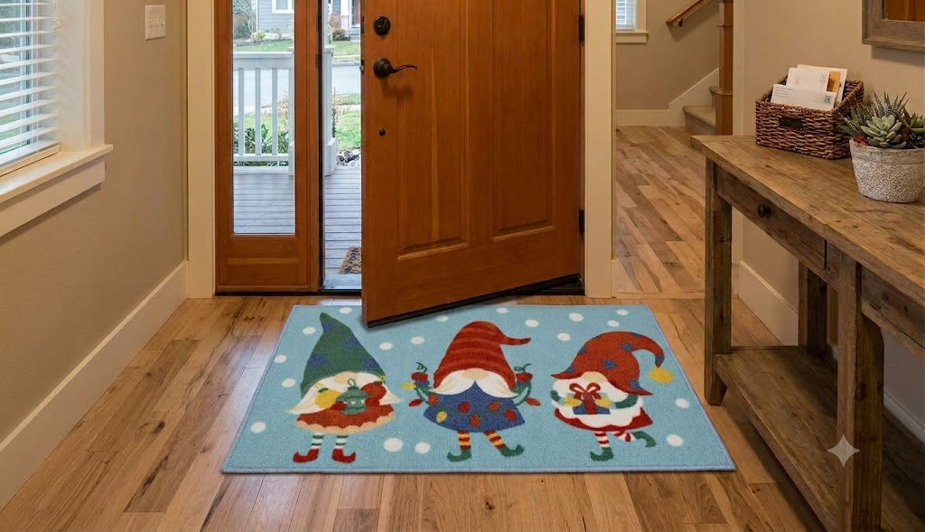 Festive Christmas Gnome Floor Mat – 70 × 40 cm | Non-Slip Decorative Holiday Rug