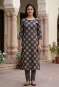 Soft Cotton Charcoal Grey Geometric Print Dress Material Set (Top & Bottom)