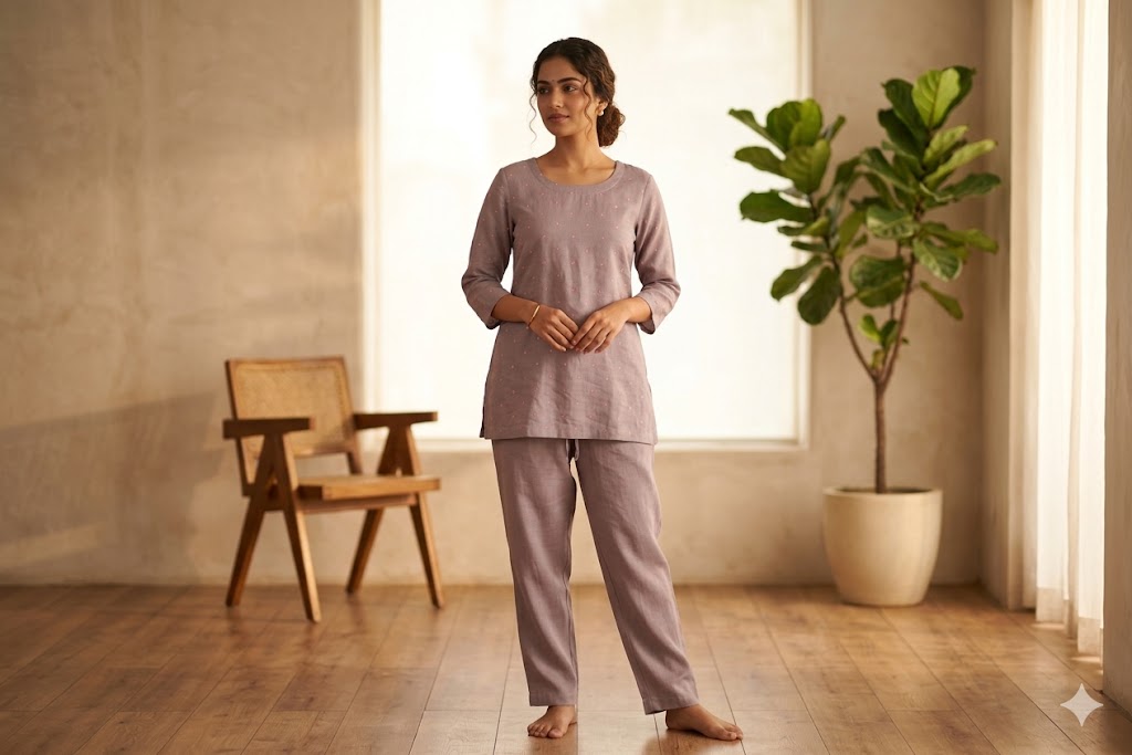 Elegant Grey Semi Linen Dress Material Set with Subtle Floral Butti – 44" Width