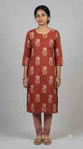 Soft Cotton Floral Print Dress Material Set – Rust Red | Top & Bottom Fabric