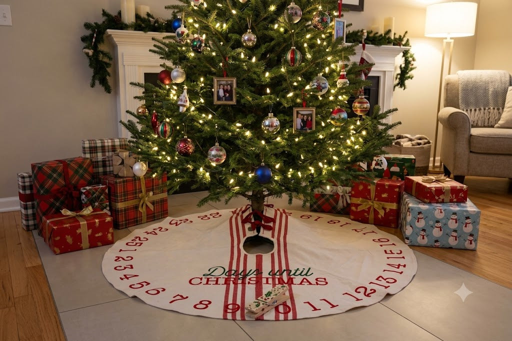 60 cm Countdown to Christmas Tree Skirt – Vintage Advent Calendar Style