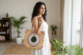 Tufted Abstract Arch Canvas Tote Bag – Off-White with Pastel Pink, Yellow & Dark Green Motif