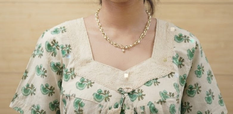 Women's Green Floral Print Cotton Nighty – Full Length (Size M)