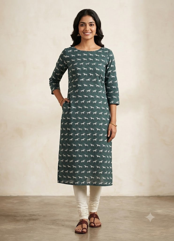 Blue Horse Print Soft Cotton Top Material – 2.50 Meters | 44" Width