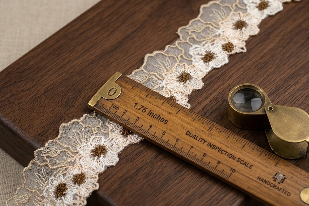 Floral Embroidered Net Lace Trim – White & Beige | 10 Yards (9.1 m) Decorative Sewing & Craft Lace