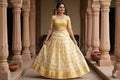 Elegant Cream Tissue Dress Material Set with Embroidered Butti Work – Saree, Top & Skirt Fabric