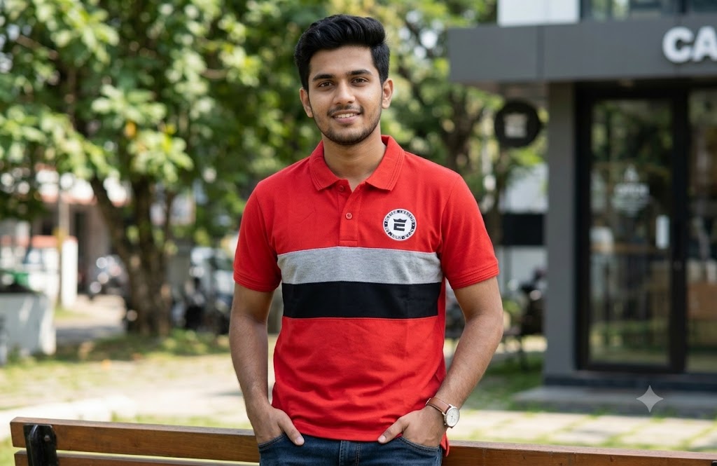 Men's Red Color Block Polo T-Shirt – Cotton Blend Half Sleeve Collared Tee | Medium