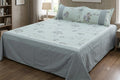 Premium Off-White (Ivory) Floral Cotton Bedspread with 2 Pillow Covers | Grey Floral Print | Lace Border | King Size 98 x 104 Inches