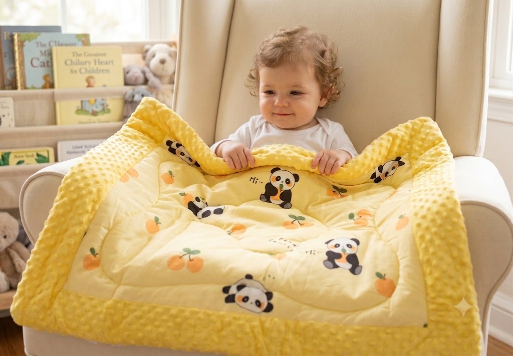 Ultra Soft Baby Minky Square Blanket 95 x 95 cm – Plush Double Layer Receiving & Swaddle Blanket | Yellow &amp; Baby Yellow Panda Print