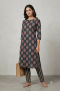 Soft Cotton Paisley Print Dress Material Set – Charcoal Grey Top & Bottom Fabric