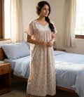 Women's Full Length Cotton Floral Printed Nighty with Embroidered Yoke – Comfortable Daily Wear