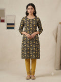 Soft Cotton Floral & Paisley Print Dress Material Top Fabric – Black & Mustard Yellow | 44" Width | 2.5 Meter