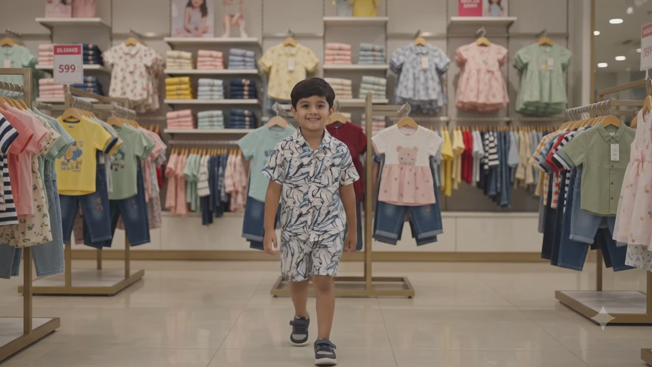 Boys Tropical Leaf Print Co-Ord Set – Half Sleeve Shirt & Shorts Matching Outfit