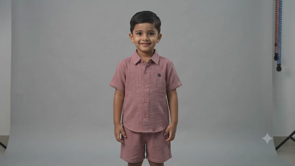 Boys Dusty Rose Cotton Co-ord Set – Half Sleeve Shirt & Shorts Outfit