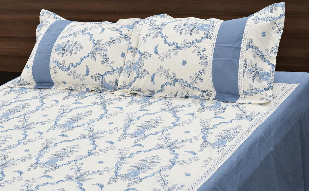 Premium Dusty Blue Floral Print King Size Bedspread Set (98" x – Nushio by Pulpel