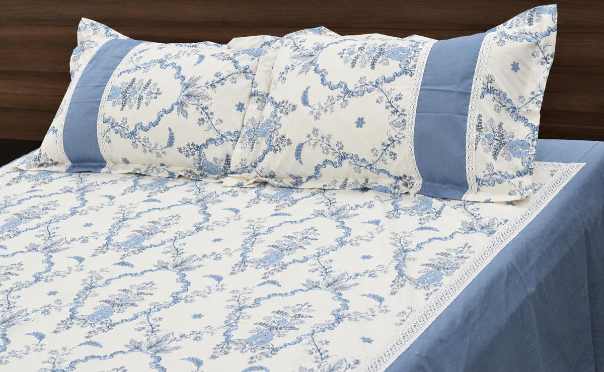 Premium Dusty Blue Floral Print King Size Bedspread Set (98" x – Nushio by Pulpel