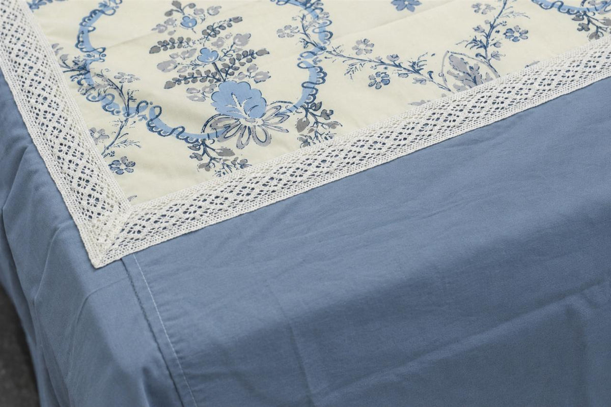 Premium Dusty Blue Floral Print King Size Bedspread Set (98" x – Nushio by Pulpel