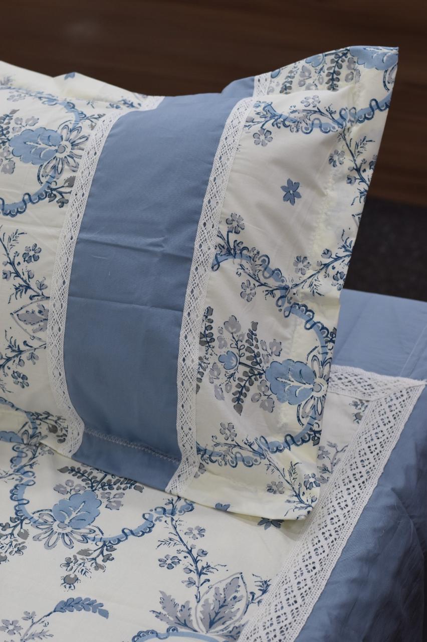Premium Dusty Blue Floral Print King Size Bedspread Set (98" x – Nushio by Pulpel